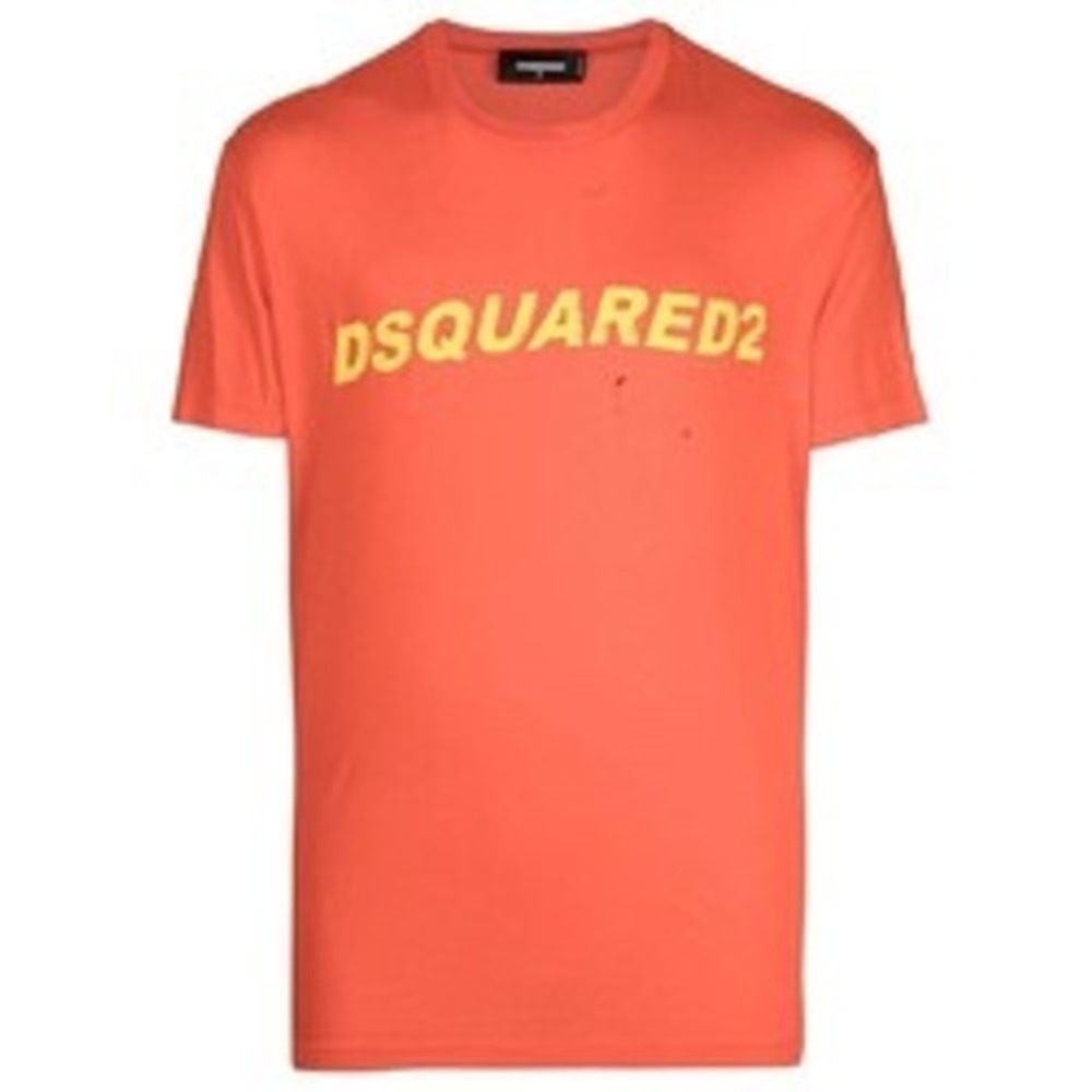 Dsquared2 Mens Orange Yellow Logo Cool Fit Slim Cotton T-Shirt L S74GD0835